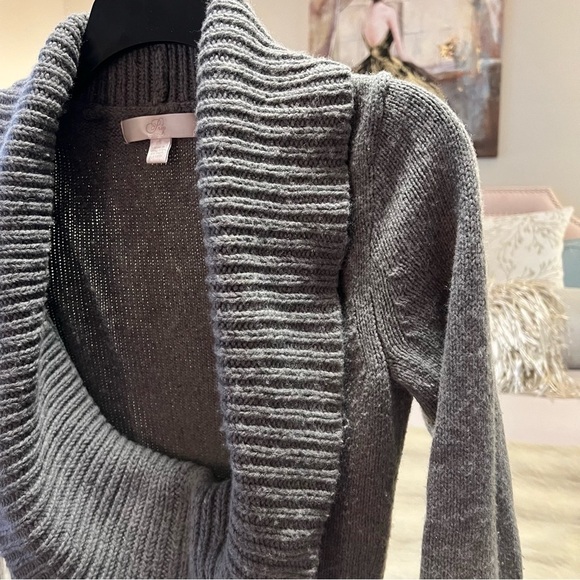 Vintage PRIZE Small Gray Cowl Neck Long Sleeve Y2K Plunging Neckline Sweater - Picture 2 of 14